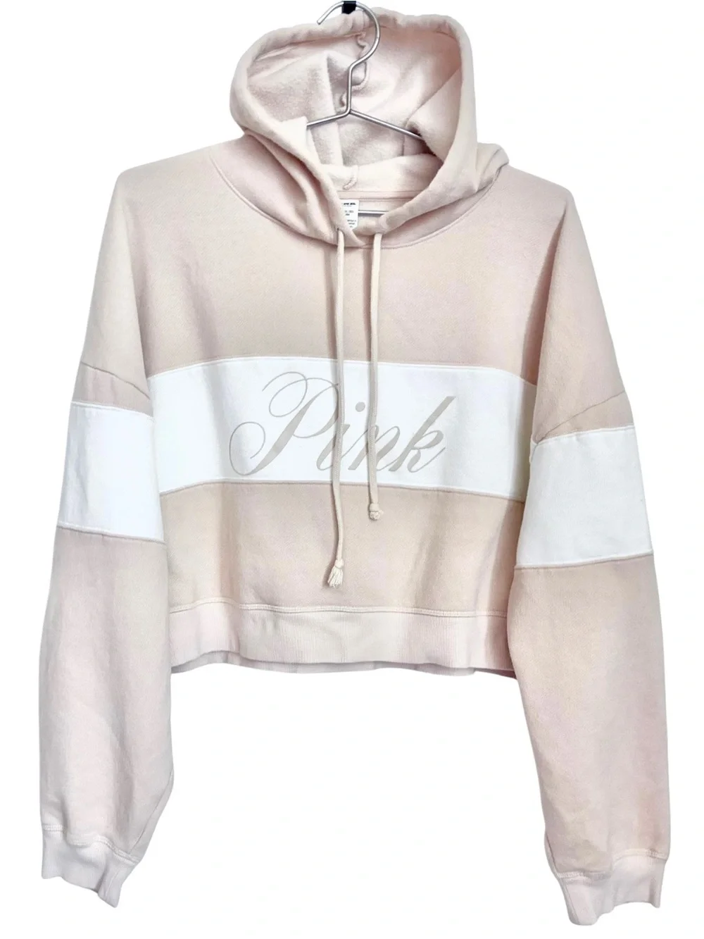 Victoria’s Secret PINK Beige White Cropped Hoodie Jogger Sweat Set M XXL